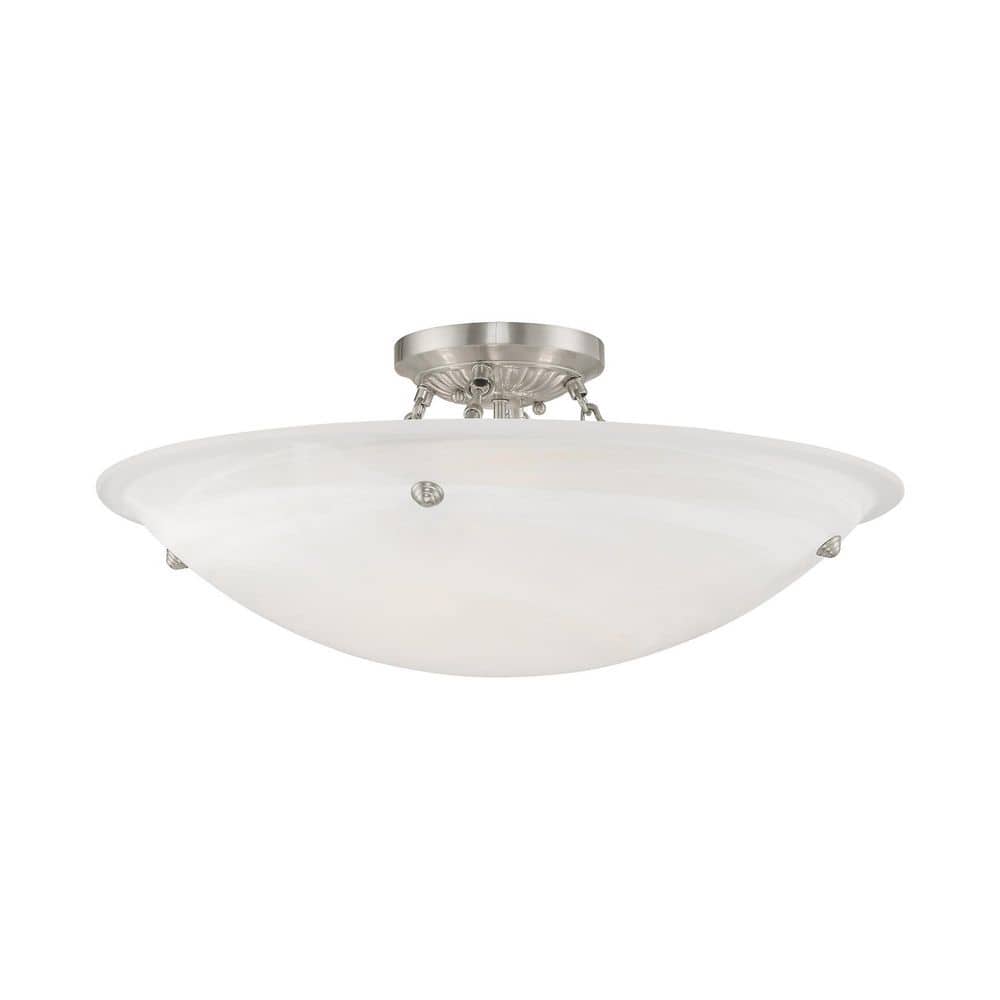 Elegant Brushed Nickel 4-Light Ceiling Fixture with White Alabaster Glass