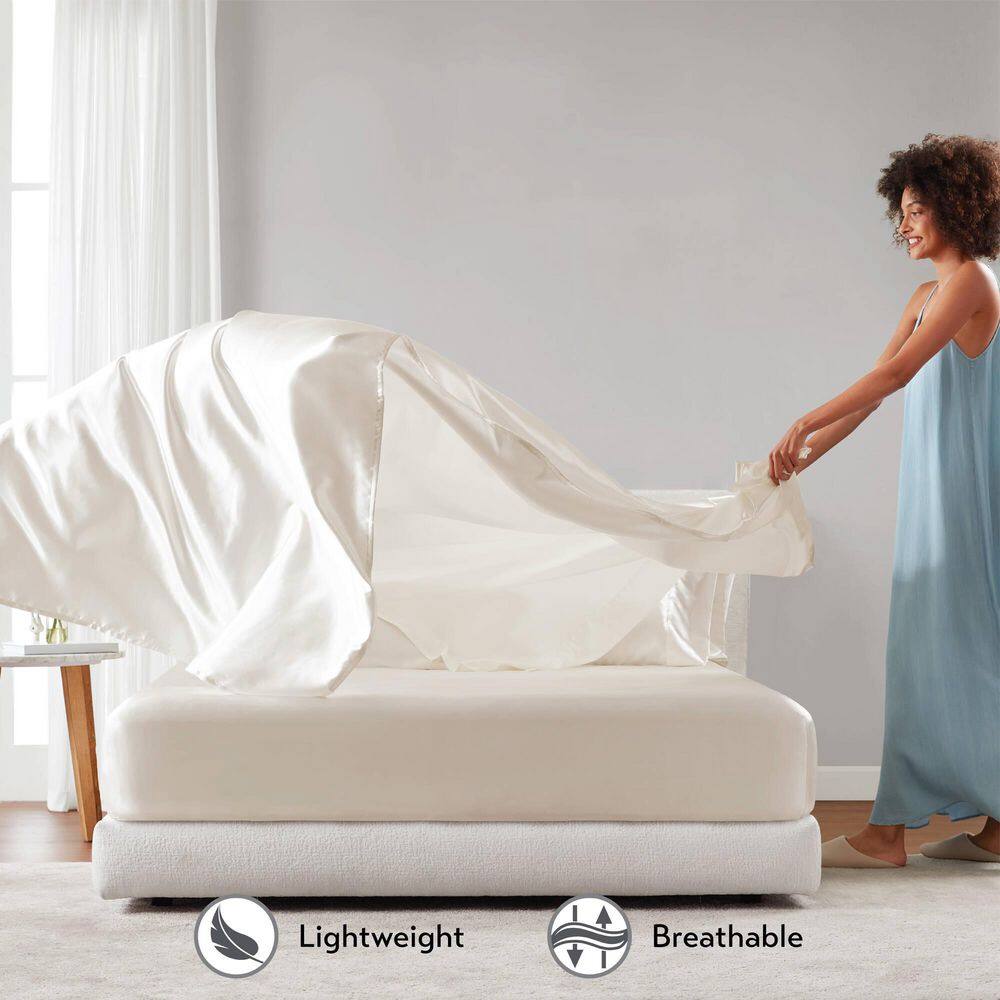 Ivory Queen Satin Polyester 6-Piece Luxury Sheet Set