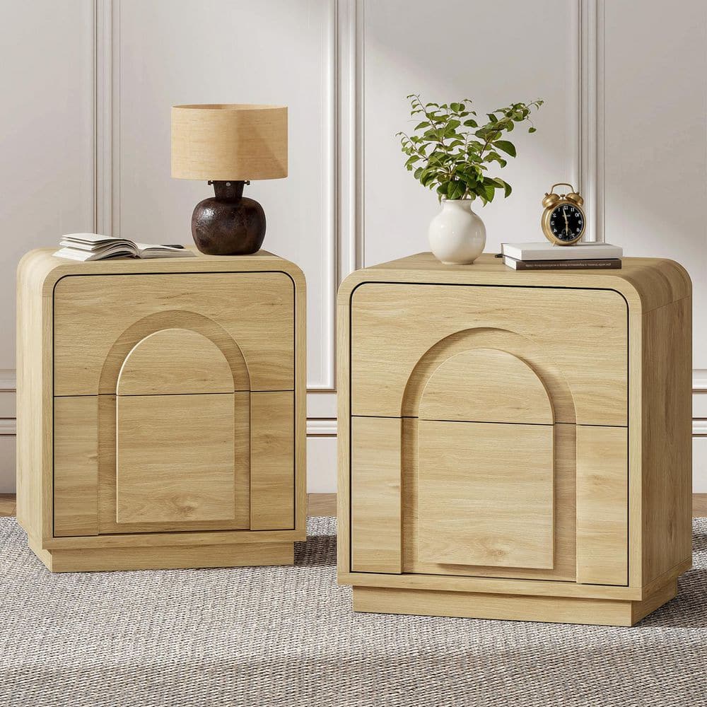 Bestier Curved Profile Design Natural 23.62 in. H Nightstands with
