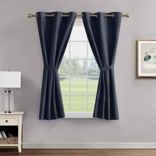 CREATIVE HOME IDEAS Legrae Insignia Blue 38 in. W x 63 in. L Grommet Blackout Tiebacks Curtain (2-Panels and 2-Tiebacks)