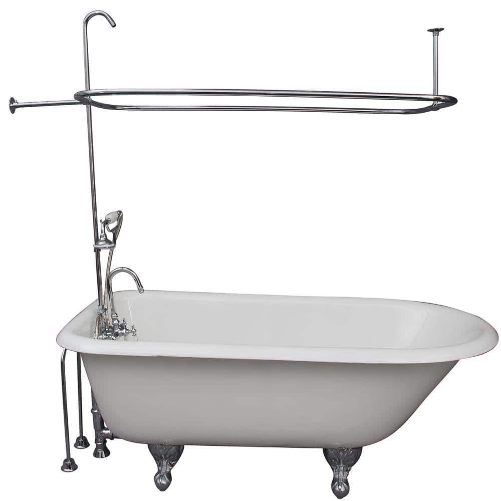 5.6 ft. Cast Iron Ball and Claw Feet Roll Top Tub in White with Polished Ch