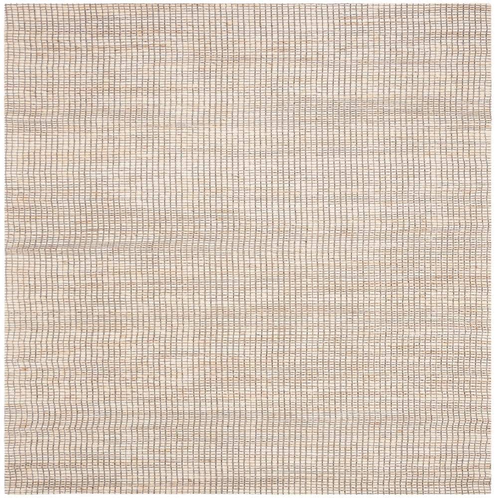 Elegant Ivory 6' x 6' Square Hand-Woven Wool & Viscose Area Rug