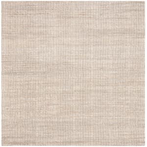 Marbella Ivory 8 ft. x 8 ft. Striped Solid Color Square Area Rug