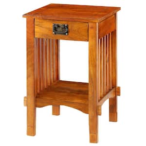 Brown Spacious Mango Wood Telephone Stand with Slatted Side Panels