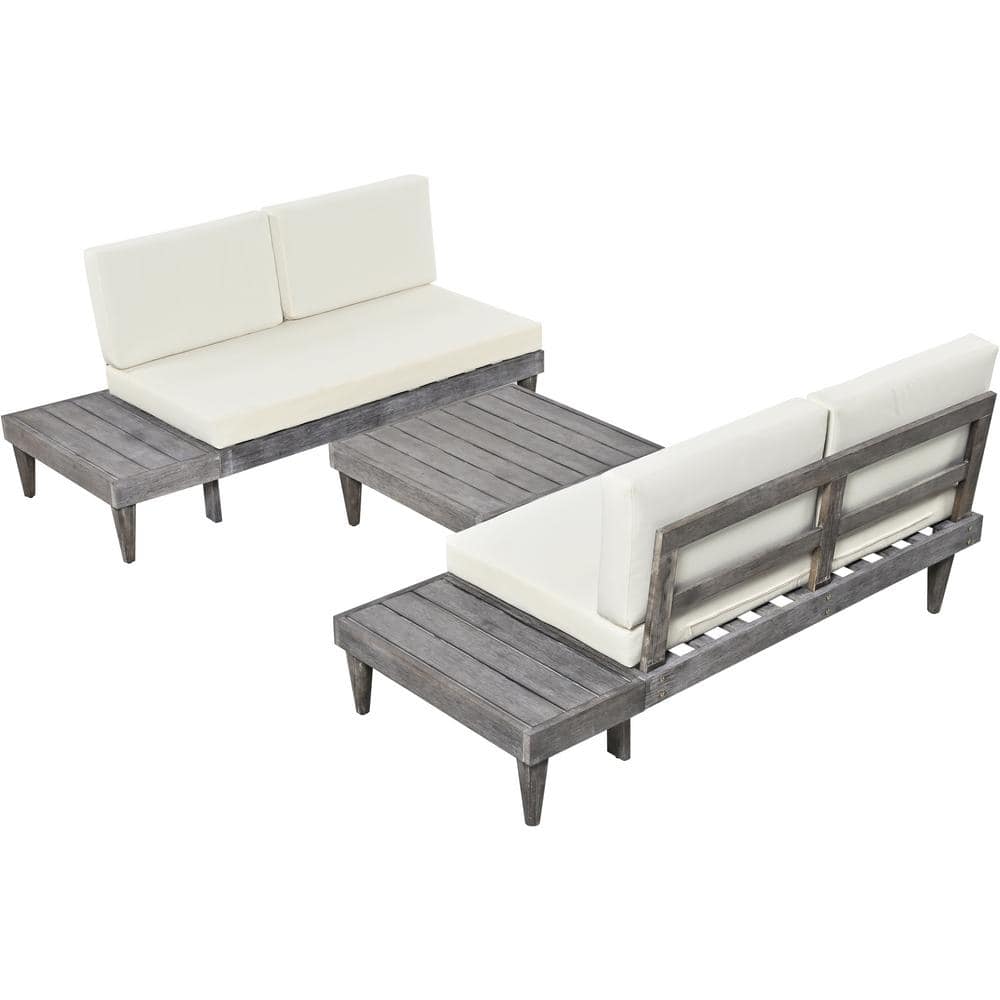 Zeus & Ruta 3Piece Grey Wood Outdoor Patio Furniture Set Solid Wood