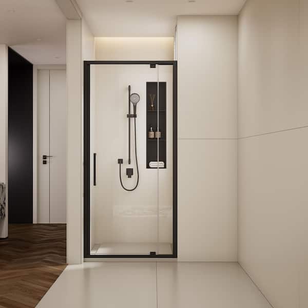 MEDUNJESS DOSH 32 in. to 36 in. W x 76 in. H Pivot Framed Shower Door in Matted Black with 1/4 in. (6 mm) Clear Glass