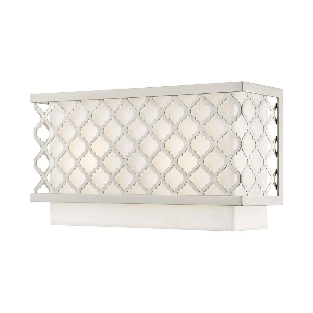 Amalfi 13 in. 2-Light Brushed Nickel ADA Wall Sconce with Off-White Fabric Shade price history on PriceWatchPro