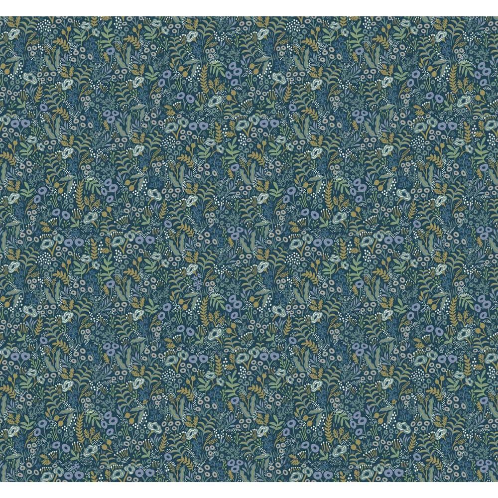 Indigo Tapestry Floral 27' x 27" Nonwoven Wallpaper