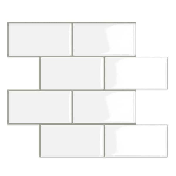 White Peel and Stick Backsplash Tiles 12 in. x 10 in. Self-Adhesive Vinyl Wall Tile for Kitchen, Bathroom, RV (10-Pack)
