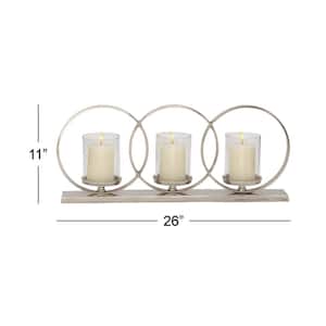 11 in. Silver Aluminum Pillar 3 Plate Candelabra with 3 Candle Capacity