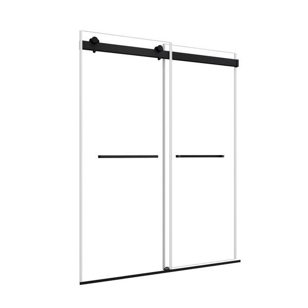 Modern 48 in. W x 74 in. H Double Sliding Frameless Shower Door in Matte Black Finish with 5/16 in. (8mm) Clear Glass