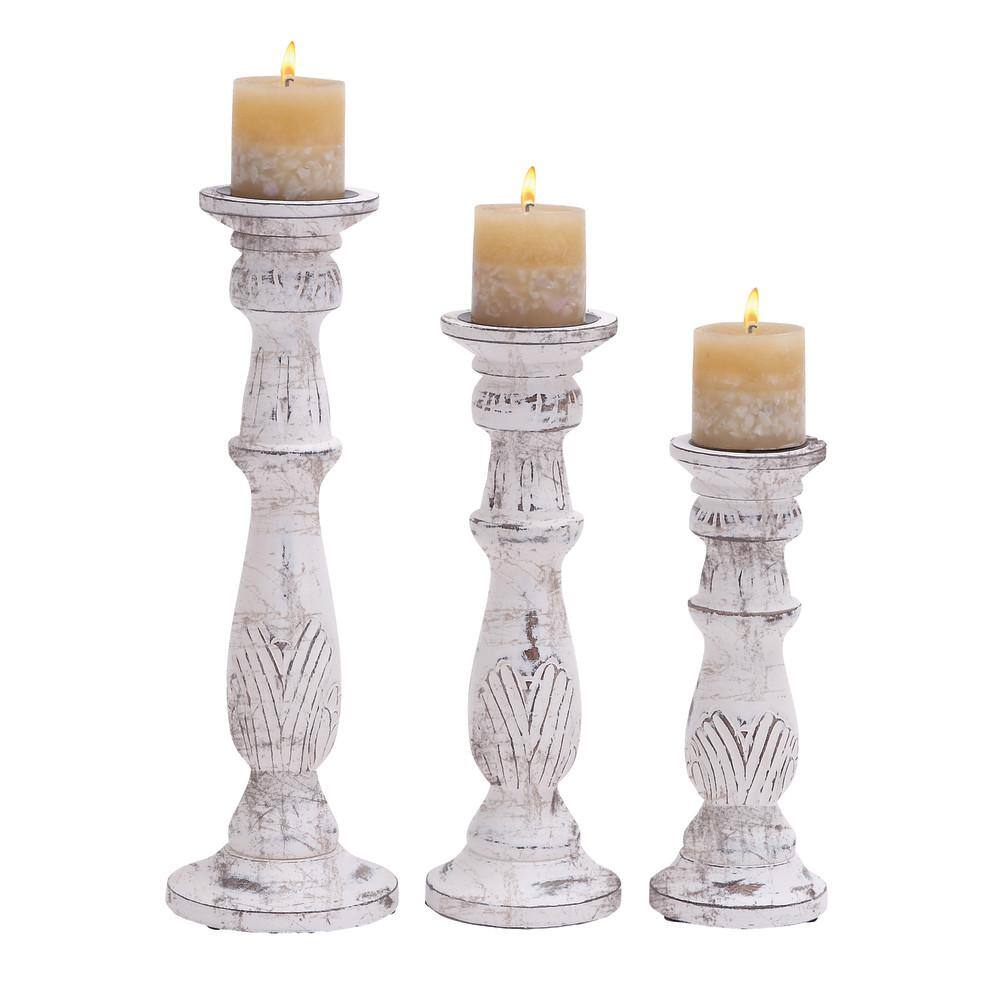 Elegant White Mango Wood Candle Lantern Trio, 18" Height