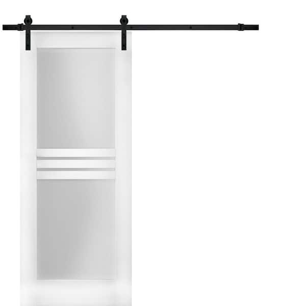 36 in. x 80 in. 1 Panel Frosted Glass White Solid MDF Sliding Barn Door with Hardware Kit