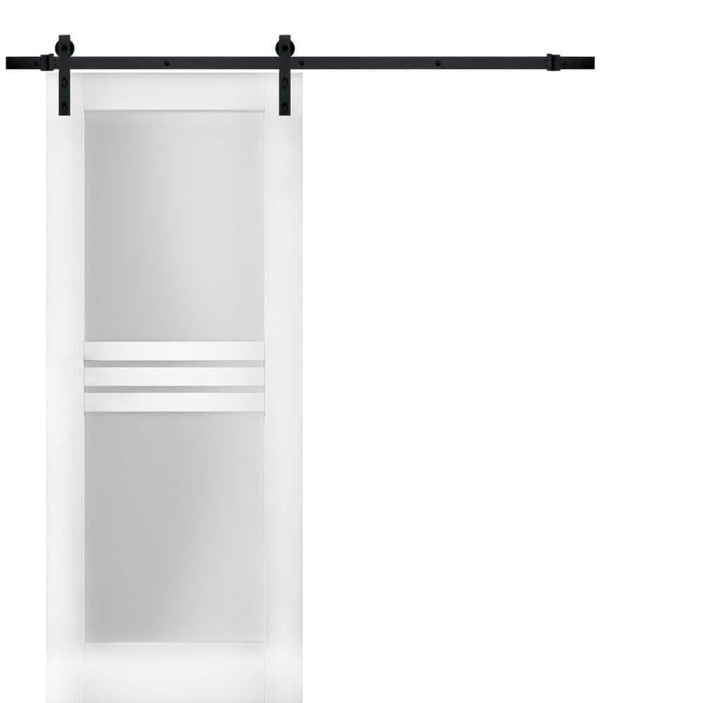 Assembly Required 42 in. x 80 in. 1-Panel Frosted Glass White Wood Solid MDF Sliding Barn Door with Hardware Kit price history on PriceWatchPro