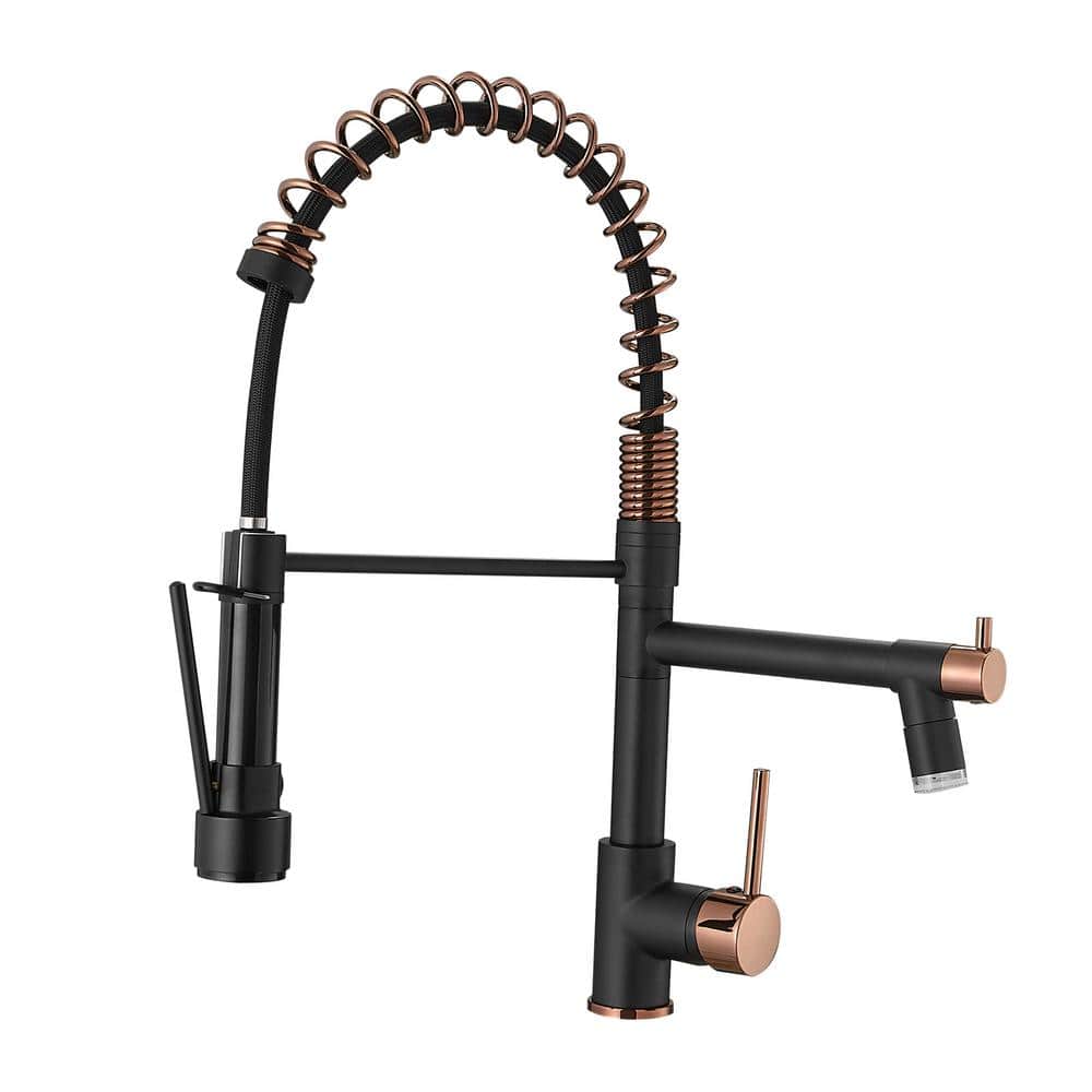 Single Handle Pull-Down Sprayer Kitchen Faucet with LED Light in Matte Blac