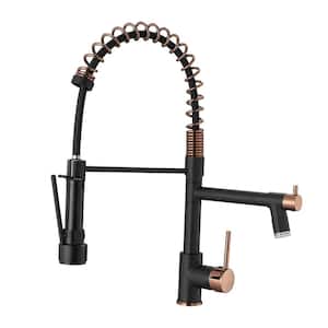 Single Handle Pull-Down Sprayer Kitchen Faucet with LED Light in Matte Black and Rose Gold