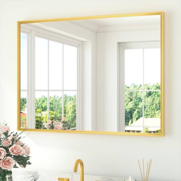 40 in. W x 30 in. H Rectangle Aluminum Framed Wall Bathroom Vanity Mirror in Gold