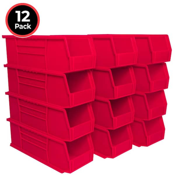 Plastic Storage Akro Bins, Tool Storage Bin/ Tote, 15 in. D x 5.5 in. W x 5 in. H Red, (12-Pack)