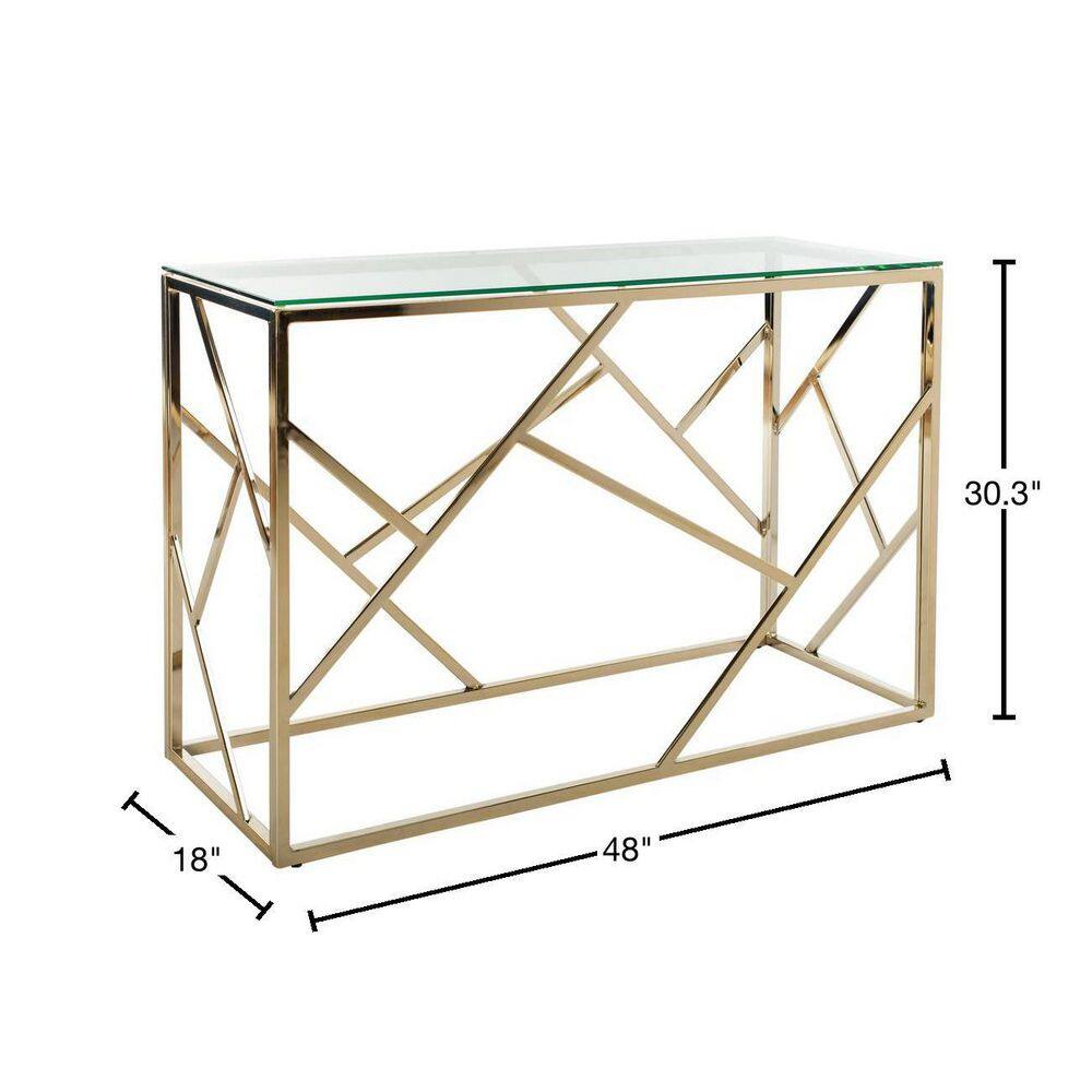 Namiko 48" Silver Rectangular Glass & Brass Console Table