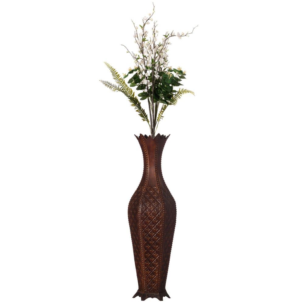 Metal Brown & high quality Green Tone Moroccan Embossed Floor Vase 28.5 Inch High, Made Of Iron, Just Right Gift For Wedding, Great Floral Arrangements