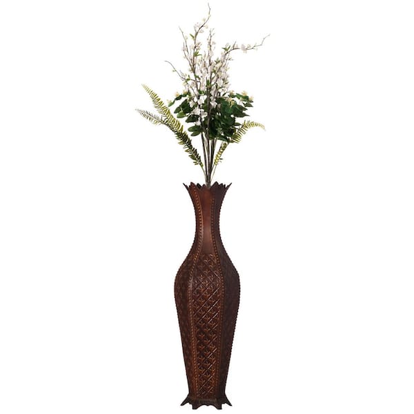 Uniquewise 34" Brown Metal Floor Vase Centerpiece Home Decor for Dried and Artificial Flower for Living Room and Bedroom Decoration