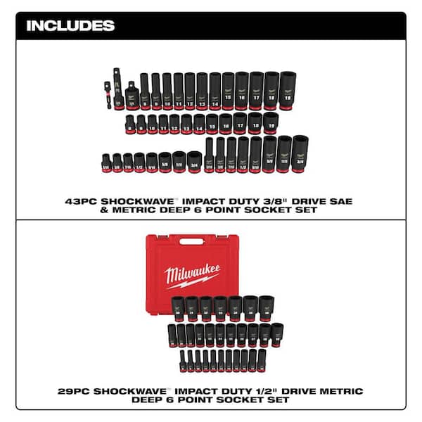 SHOCKWAVE 1/2 in. & 3/8 in. Drive Metric/SAE 6 Point Impact Socket Set (72-Piece)
