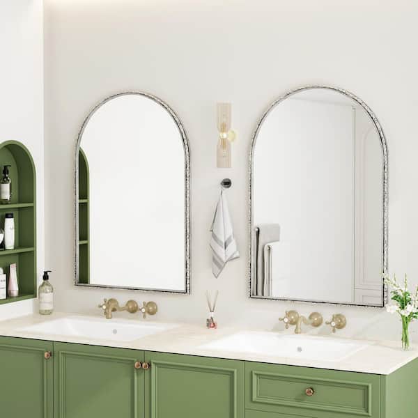24 in. W x 36 in. H White Arched Framed Wall Bathroom Vanity Mirror