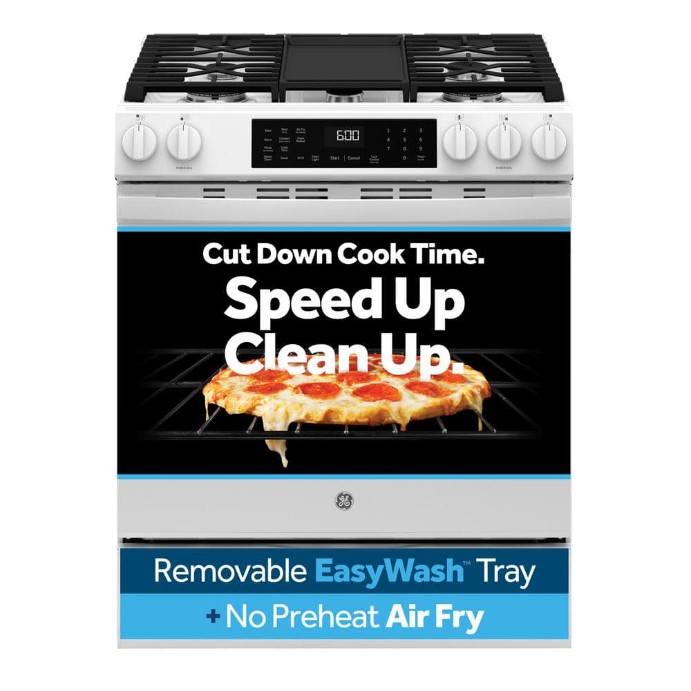 30 in. 5-Burners Slide-In Smart Gas Convection Range in White with EasyWash
