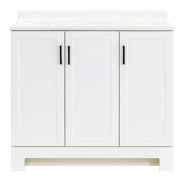 Oakley 37 in. Single Sink White Bath Vanity with White Cultured Marble Top (Assembled)
