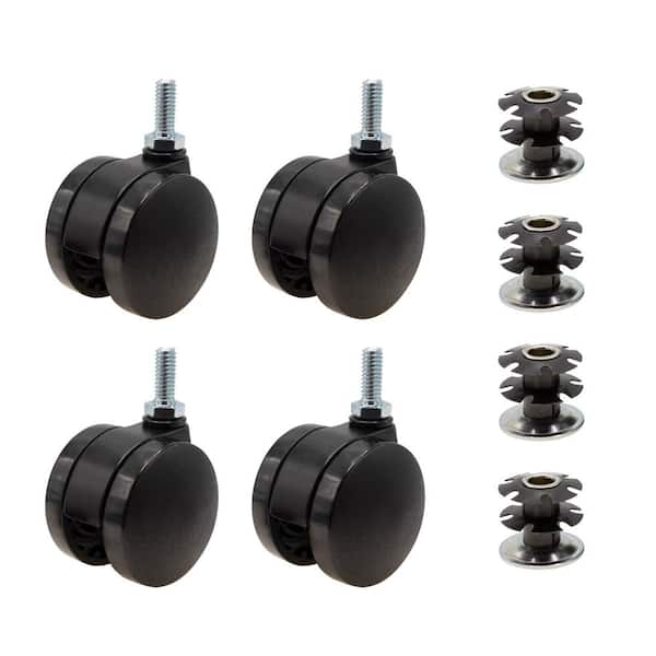 Outwater 2 in. Black Furniture Swivel Caster with 440 lbs. Load Rating for 1-1/8 in. Round, 16 up to 18 gauge tubing (4-Pack)