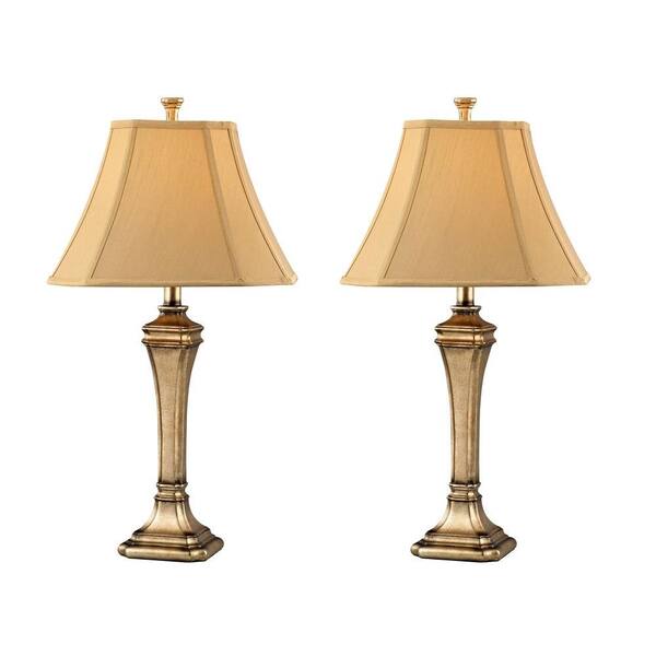 Design 2-Piece 28.5 in. Boston Antique Table Lamp Set with Beige Silk Shades - DISCONTINUED