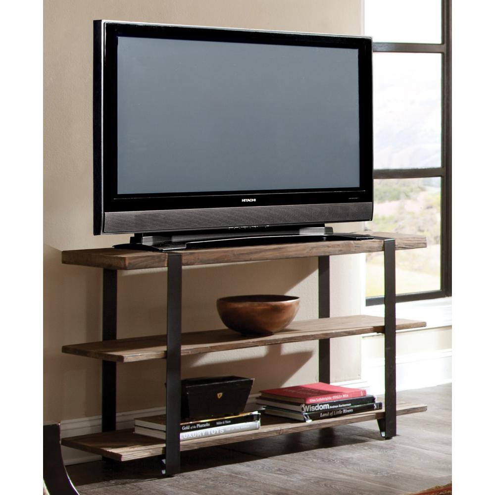 Rustic Natural Wood and Metal Media Console with Storage