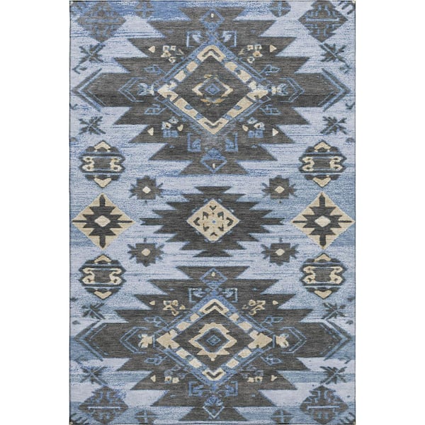 Mayfield Premium Machine Washable Abstract AMF1945 Blue 10 ft. x 14 ft. Area Rug