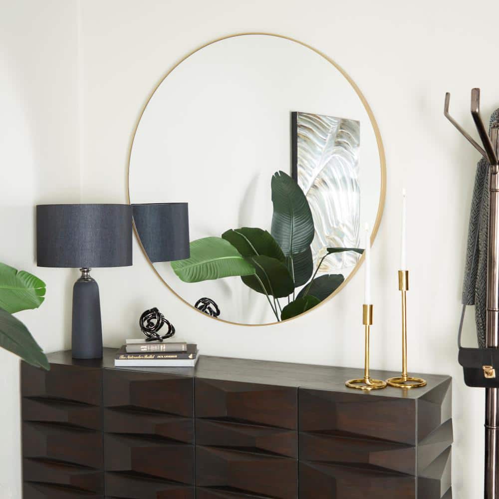Chelsea Grove 42" Round Gold Wood Wall Mirror