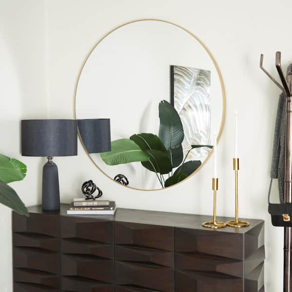 Litton Lane 42 in. x 42 in. Round Framed Gold Wall Mirror with Thin Frame