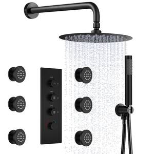 7-Spray Patterns 2.5 GPM Shower System with 12 in. Wall Mount Dual Shower Heads in Matte Black (Valve Included)