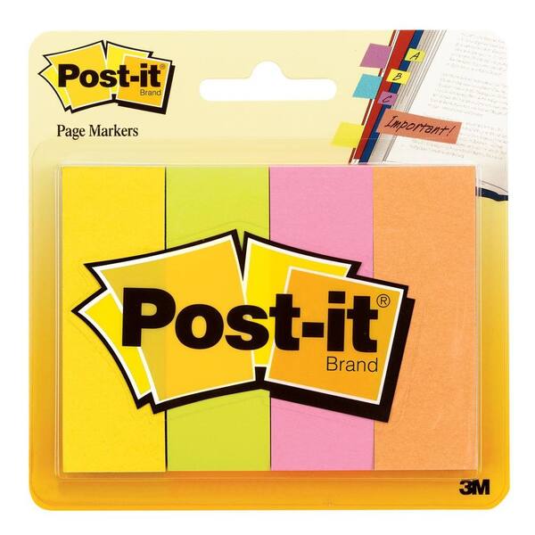 3M Post-It 7/8 in. x 2-7/8 in. Assorted Neon Colors Page Markers (4-Pads- 50-Sheets Per Pad)