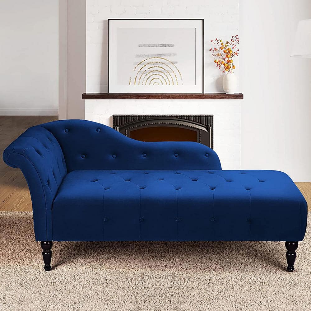 AndMakers Blue Velvet Upholstered Lounge with Tufted Buttons IH ...