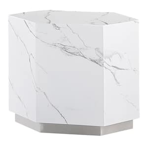 Zhuri 23 in. W Hexagon Faux Marble White End Table in Silver