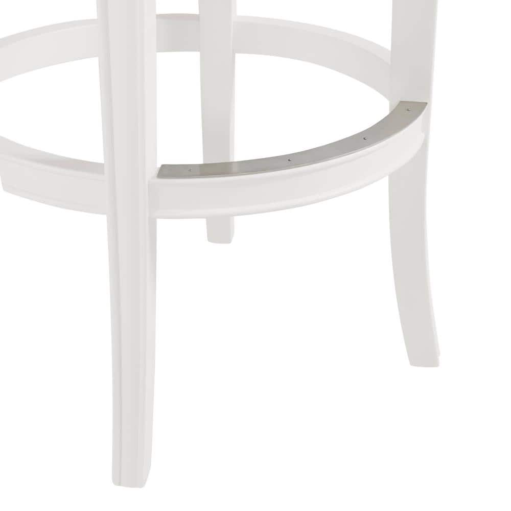 Hanover White and Gray Swivel Bar Height Stool with Faux Leather Seat