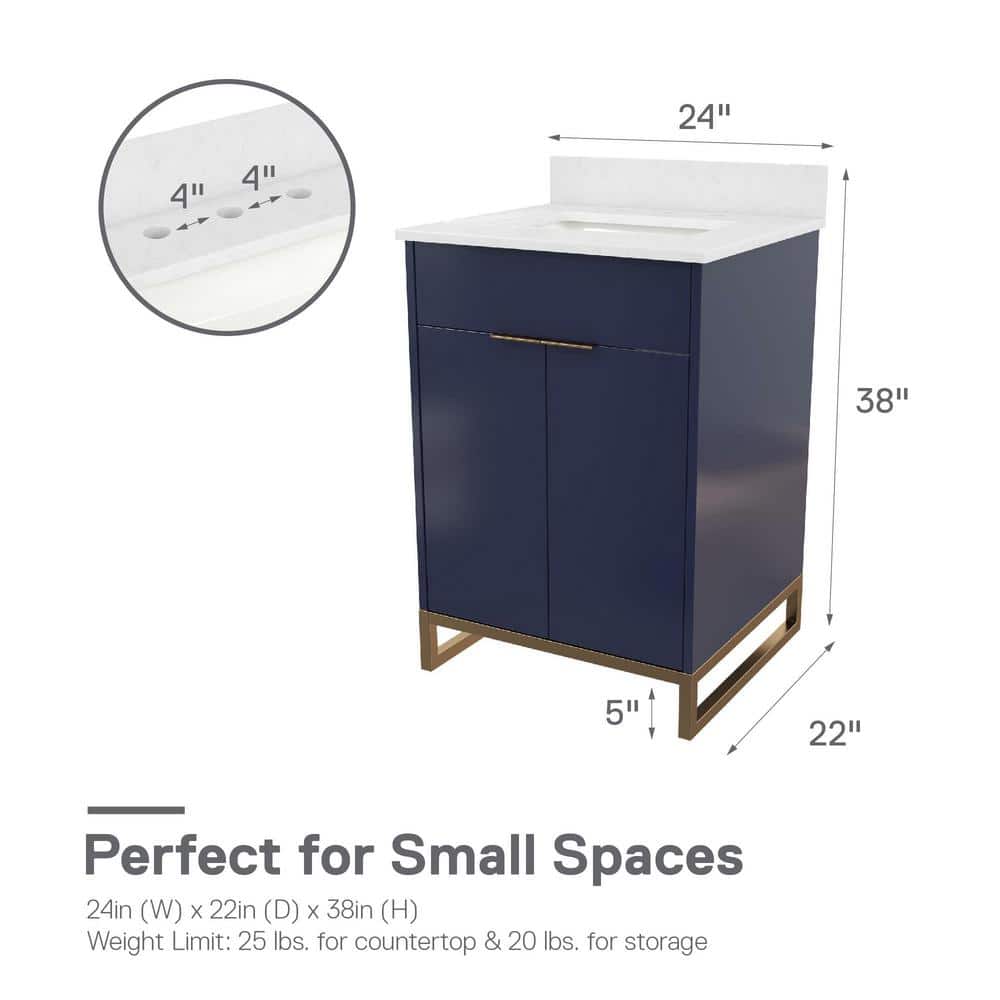 Navy Blue and Gold 24" Freestanding Bathroom Vanity