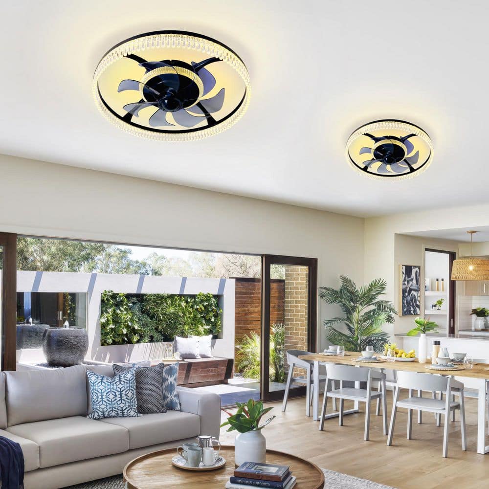 18.8 in. Black ABS Flush Mount Modern Ceiling Fan with RGB LED Light Included with Remote Included price history on PriceWatchPro