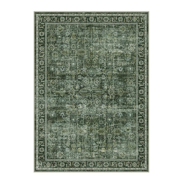 HaiiMeid Bursch Green 6 ft. x 9 ft. Distressed Vintage Floral Area Rug