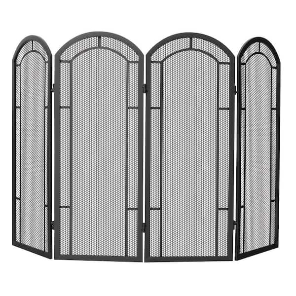 UniFlame Black Wrought Iron 48 in. W 4-Panel Fireplace Screen with Heavy Guage Mesh