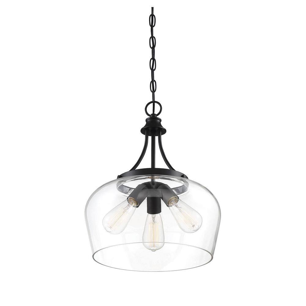 Savoy House Octave Black 3-Light Pendant with Clear Glass Shade
