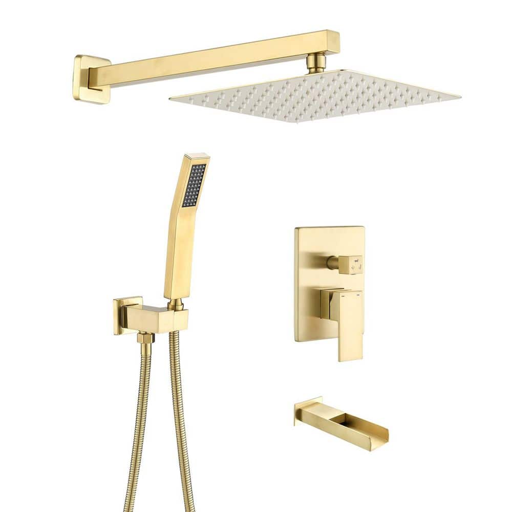 Single Handle 1-Spray 12 in. Showerhead Tub and Shower Faucet with 1.8 GPM in Brushed Gold (Valve Included) price history on PriceWatchPro