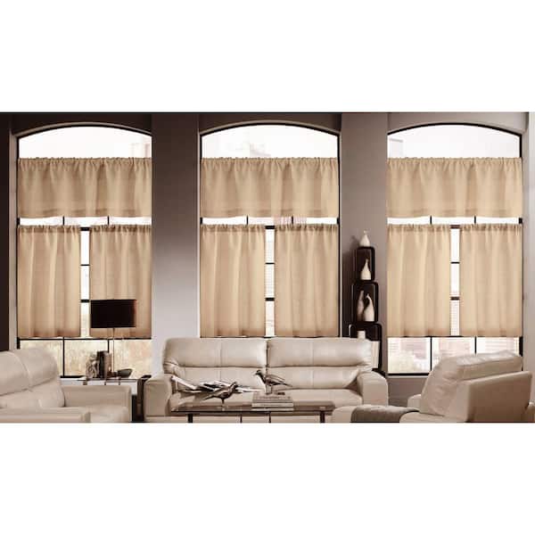 HOME MAISON Wheat Solid Rod Pocket Room Darkening Curtain - 58 in. W x 15 in. L (Set of 2)