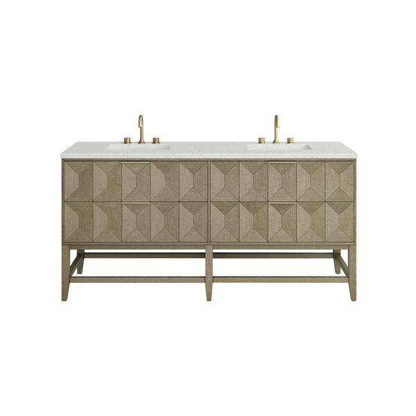 James Martin Vanities Emmeline 72.0 in. W x 23.5 in. D x 37.2 in. H Double Bathroom Vanity in Pebble Oak with Lime Delight Quartz Top