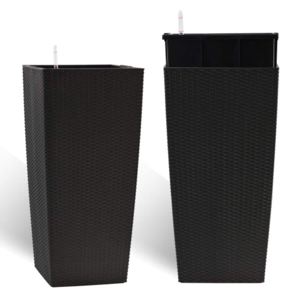 Solven 30 in. Black Faux Rattan Polypropylene Self-Watering Square Planter for Indoor/Outdoor Use price history on PriceWatchPro