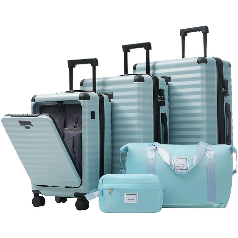 LIVACA 5-Piece Light Blue ABS Plastic Hardside Expandable Carry On
